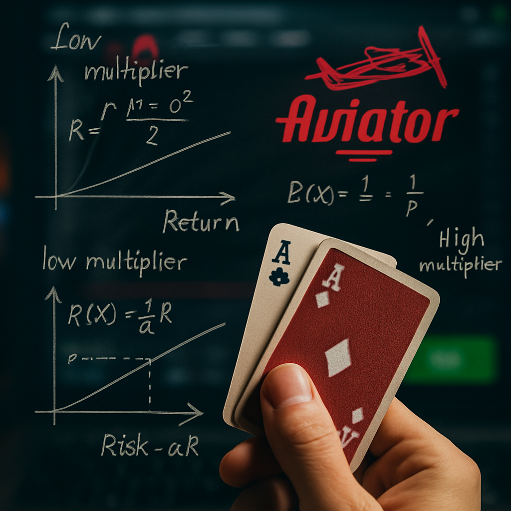 A hand holding dice with mathematical graphs and equations in a casino setting representing